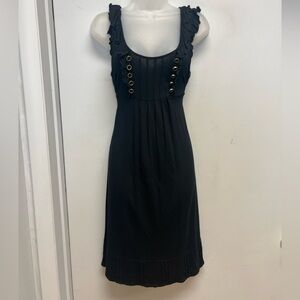 Juicy Couture Black Modal Ruffle Dress | Size Small | Gold Grommet Detail